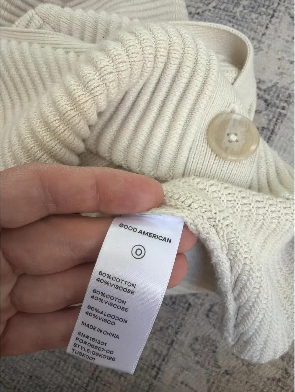 Good American Cream Ribbed Button-Up Cardigan Sweater Size 0 - Picture 4 of 4